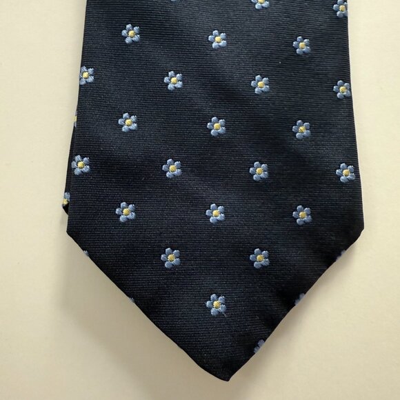 Lands' End 100% Silk Tie Navy Blue Forget-Me-Not Floral Pattern - Picture 6 of 6
